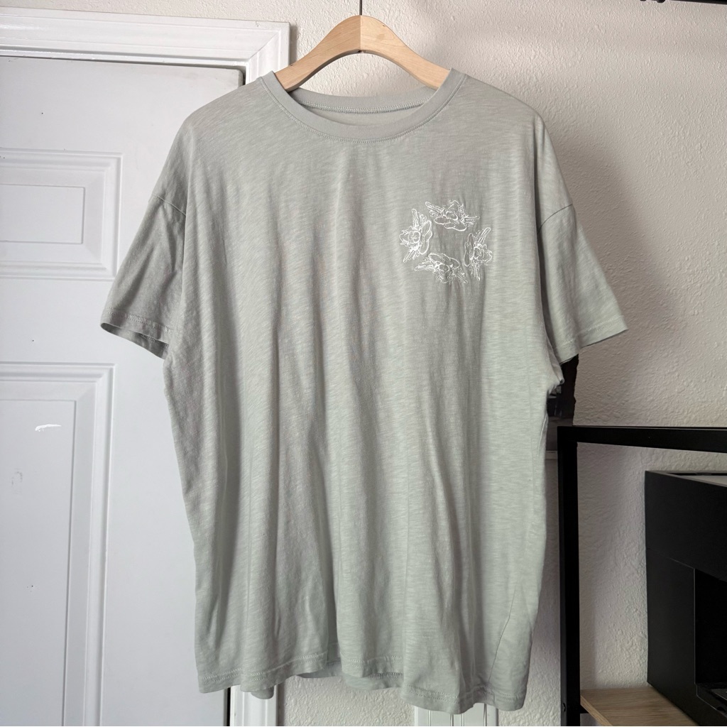 Boys Lie Light Sage Green Grey Cotton Graphic Oversized Crew Neck Tee T-Shirt